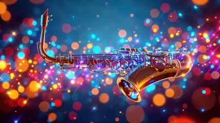 Wall Mural - Saxophone Instrument with Colorful Bokeh Lights