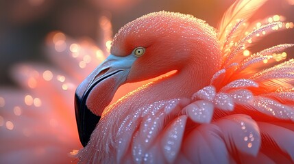 The pink feathers of the flamingo animal are very clearly visible, the details displayed are so charming and stunning, the texture of the plain pattern of the abstract bird