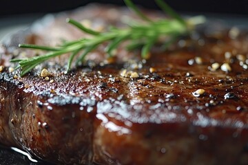 Close-up of a seared steak , ai