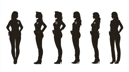 Six Silhouettes of Female Police Officers in Uniform