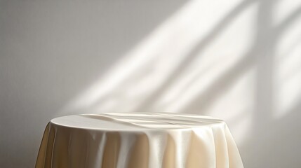 Poster - Table with light tablecloth isolated on white : Generative AI