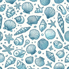 Naklejka na meble sea shells seamless pattern