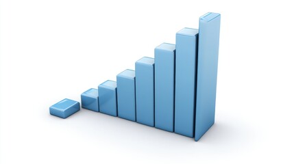 3D blue bar chart with steep exponential growth, isolated against a white background.