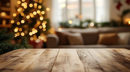 Aufkleber - Corner table background of free space for your decoration and blurred home interior with brown sofa Christmas time in home and warm light : Generative AI
