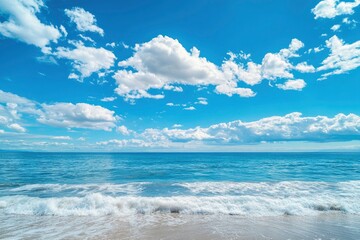 beautiful nature view bright blue sky with white clouds background and soft oceans waves with a deep
