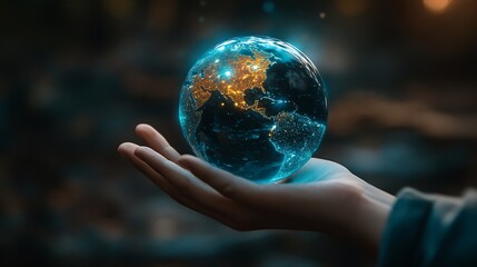 Leinwandbilder - hand shows the globe concept of global internet connection big data digital link technology and business digital marketing internet banking Financial business tech international market : Generative AI