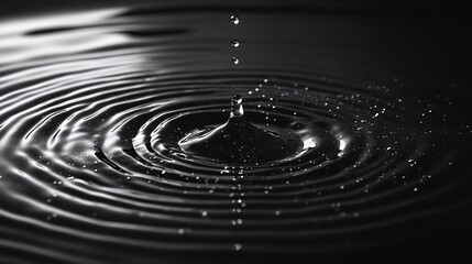 Leinwandbilder - Panorama Water ripples from a drop of water in the dark water drop dark tone Abstract black circle water drop ripple Liquid texture backgroundRippled liquid with mood effect in black a : Generative AI