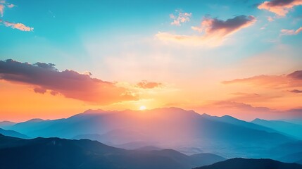 Aufkleber - landscape with mountains and sunset clouds : Generative AI