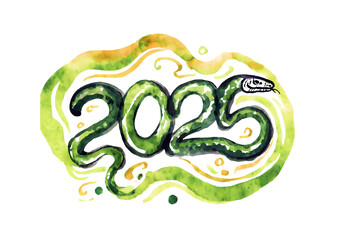 Wall Mural - Happy New Year 2025. Colorful snake on abstract background.