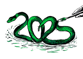 Wall Mural - Happy New Year 2025. Colorful snake on abstract background.