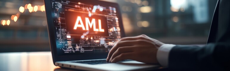 Businessman touching a virtual screen with the word 