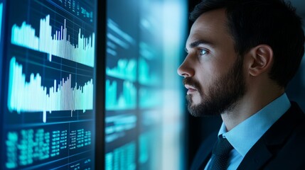 Businessman touching a virtual screen with the word 