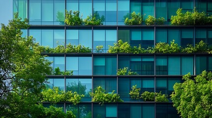 ecofriendly building in modern city sustainable glass office building with trees for reducing co2 gr