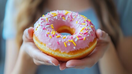 dieting or good health concept young woman rejecting junk food or unhealthy food such donut because 