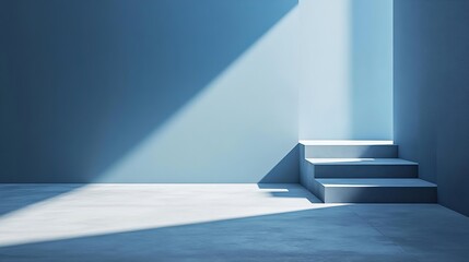 Aufkleber - Abstract geometry studio scene with shadow and light Blue background for luxury product display showroom mockup Minimal interior aesthetic with empty space geometric line square corner : Generative AI