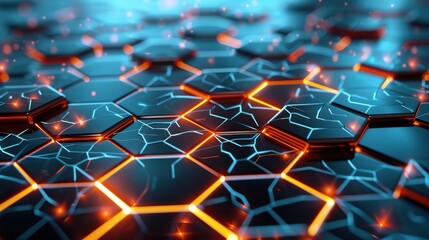 Poster - Abstract Hexagon Pattern with Glowing Lines and Light Effects