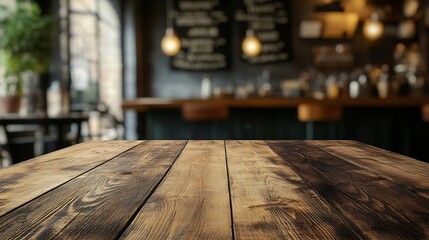 Wall Mural - The empty wooden table top with blur background of cafe Exuberant image : Generative AI