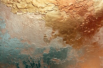 Wall Mural - A mesmerizing abstract view of textured glass with hues of gold, bronze, and turquoise creating a stunning visual effect.