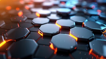 Wall Mural - Abstract Hexagon Pattern with Glowing Edges