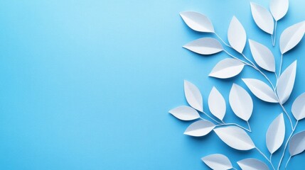 Wall Mural - White Paper Leaves on a Blue Background