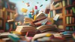 © Sea - Books imagination, 3d illustration.the concept of international literacy day, copy space. World book day.