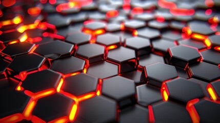 Wall Mural - Abstract Red and Black Hexagon Pattern Background