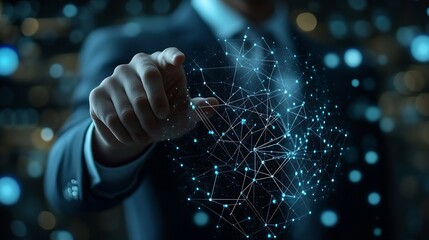 Aufkleber - Businessman touching global network and data exchanges  Innovation of future generation technology Metaverse AI Transformation of Big data on Digital networking : Generative AI