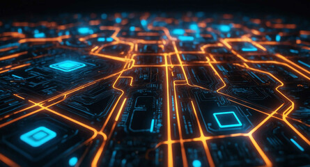 Poster - Futuristic circuit grid glow abstract background