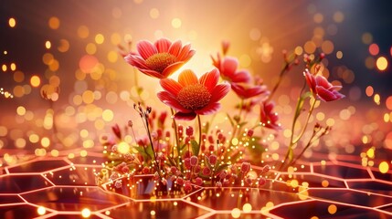 Wall Mural - Red Flowers in a Golden Bokeh