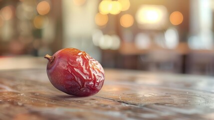 Wall Mural - A vibrant, freshly ripe purple grape sitting on a wooden table.