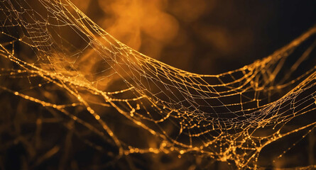 Glowing cobwebs orange mist abstract background