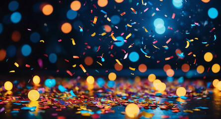 Glowing confetti and party lights abstract background