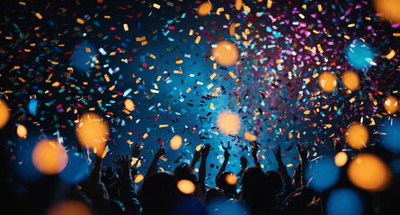 Poster - Glowing confetti and party lights abstract background