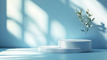 Poster - pastel blue background for product display or mock up with shadow and light : Generative AI