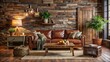 © Four888 - Richly textured, earthy tones of brown abound in this warm and inviting scene, featuring rustic wooden planks, worn leather, and natural stone elements.