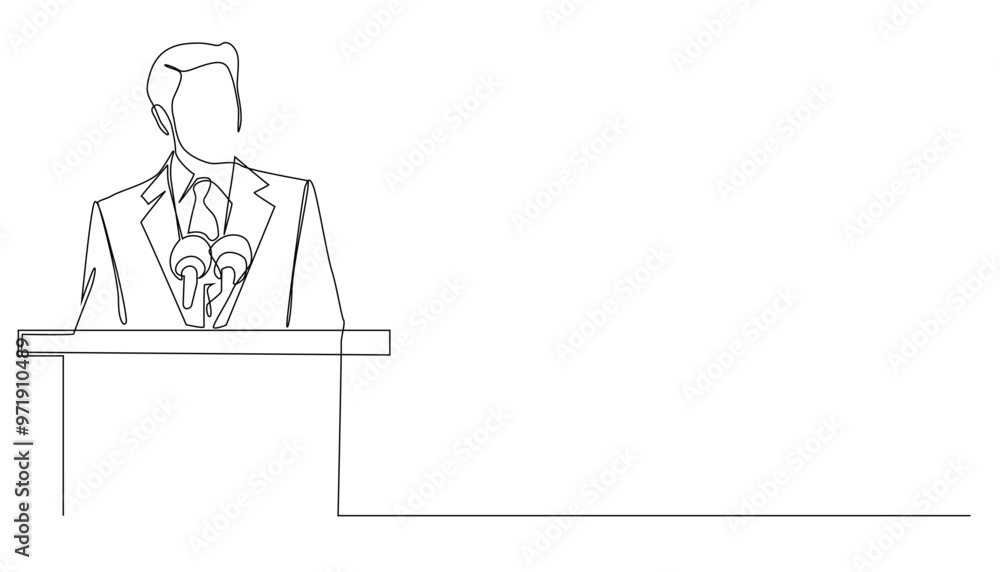 continuous line of successful businessman giving a speech on a pulpit ...