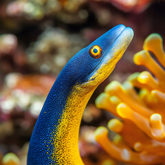 close up of a blue eel