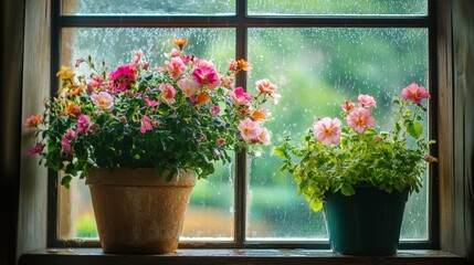 Poster - Flowers in a Window