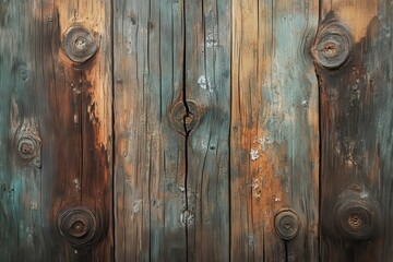 Weathered Wooden Planks with Knots and Cracks