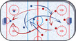 © nsit0108 - Hockey game strategy being drawn on a rink showing the puck movement and player positions