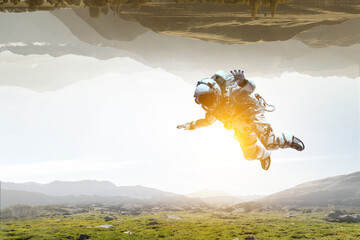 Wall Mural - astronaut walking on an unexplored planet