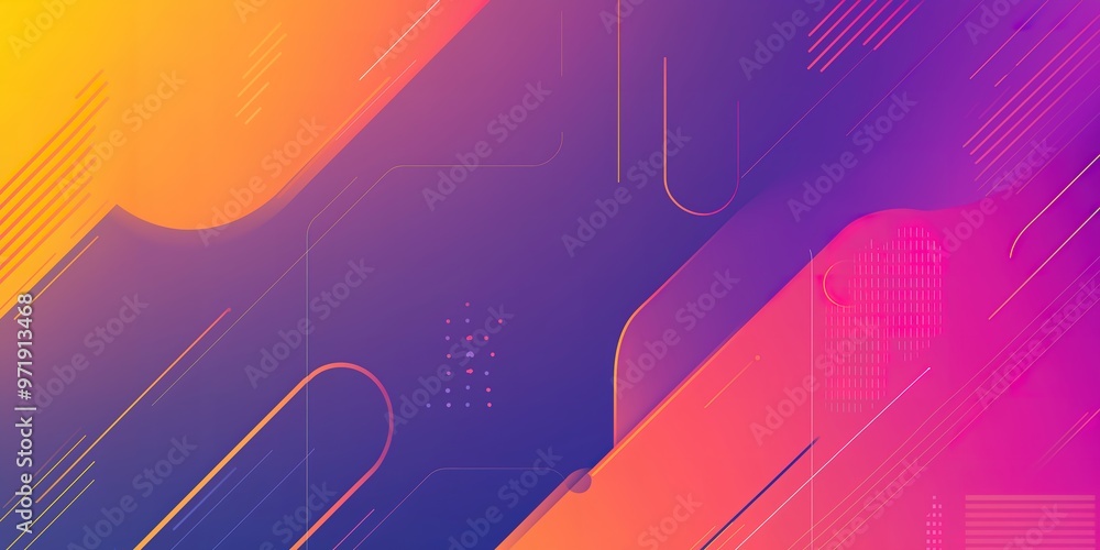 Colorful abstract geometric shapes and lines on a vibrant gradient ...