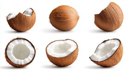 Wall Mural - A close up of six different coconuts