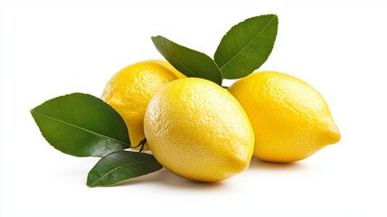 Poster - Three lemons with green leaves on top