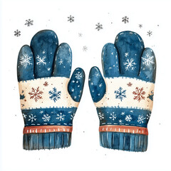 Wall Mural - A pair of mittens with snowflakes, isolated on a white background, watercolor style