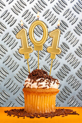 Canvas Print - Birthday candle number 101 - Industrial metallic background.