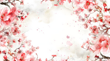 Cherry Blossom Chinese Frame white Background watercolor