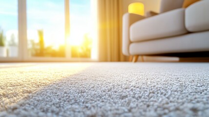 Poster - A living room with a white couch and a rug