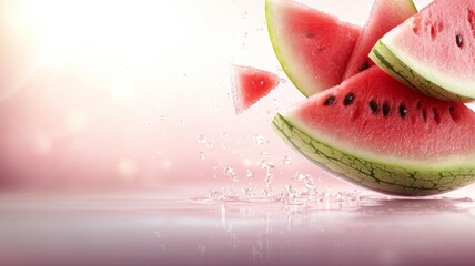 Poster - A close up of a watermelon with the watermelon juice dripping off of it