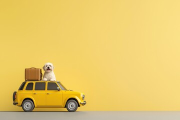 Summer Road Trip Essentials, Minimalist Dog in Car Trunk with Luggage